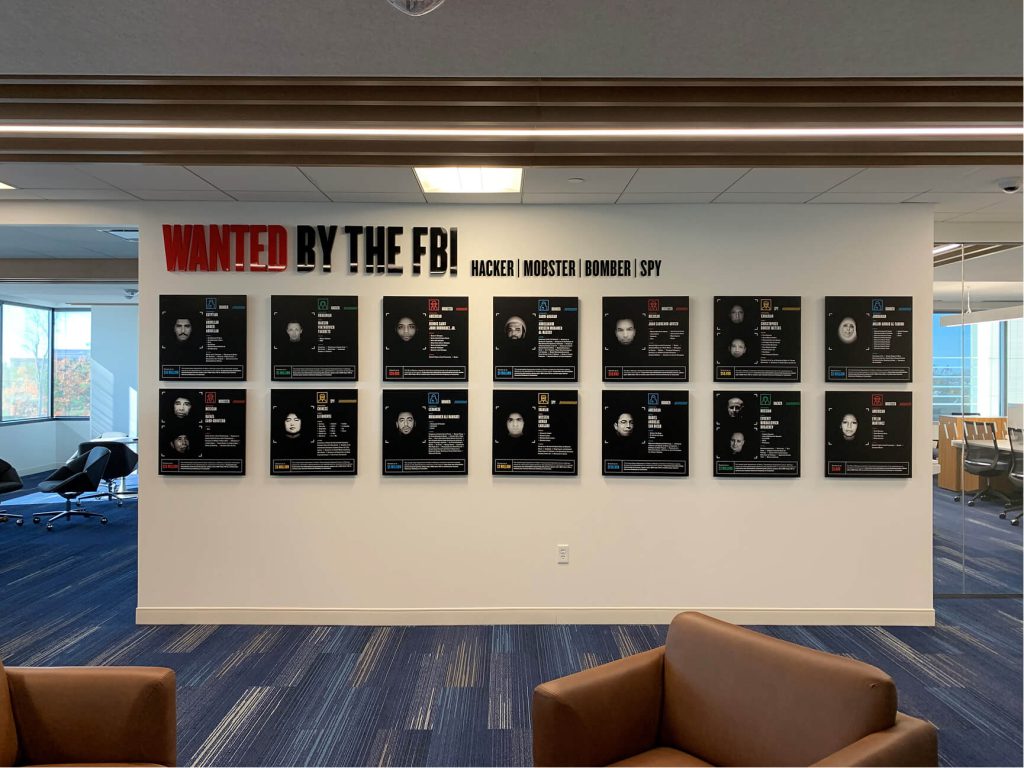 FBI wanted display panels mounted along a museum exhibit wall.